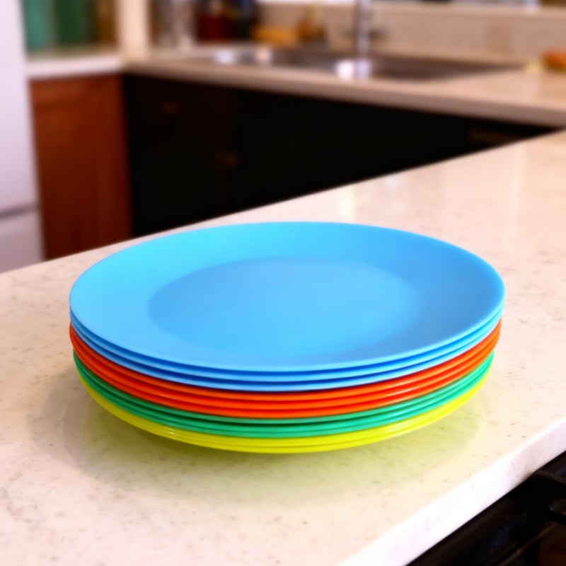 AOYITE Plastic Dinner Plates Reusable BPA Free Dishwasher Safe Microwaveable Plate for Any Occasion, BBQ, Travel, and Events (Multicolor set of 12) - Image 3